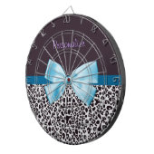 Trendy Leopard Print en Blue Ribbon met naam Dartbord (Voorkant Rechts)