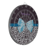 Trendy Leopard Print en Blue Ribbon met naam Dartbord (Voorkant Links)
