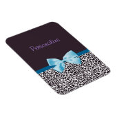 Trendy Leopard Print en Blue Ribbon met naam Magneet (Rechterzijde)