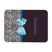 Trendy Leopard Print en Blue Ribbon met naam Magneet (Horizontaal)