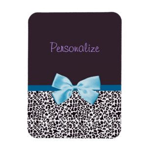 Trendy Leopard Print en Blue Ribbon met naam Magneet