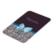 Trendy Leopard Print en Blue Ribbon met naam Magneet (Linkerzijde)