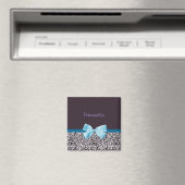 Trendy Leopard Print en Blue Ribbon met naam Magneet (Insitu (Vaatwasser))
