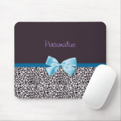Trendy Leopard Print en Blue Ribbon met naam Muismat (Met muis)