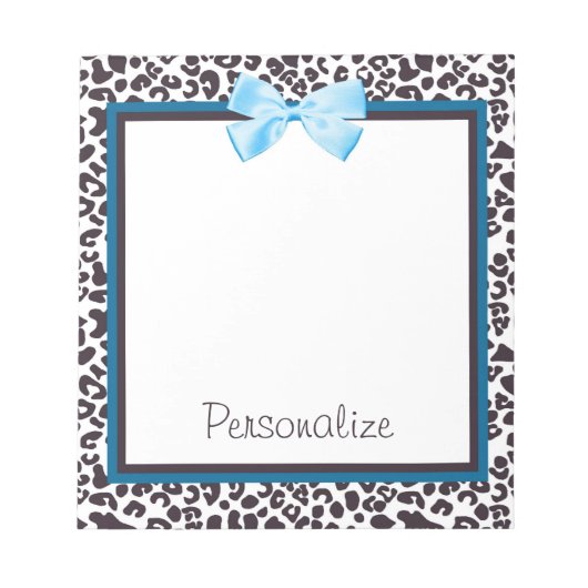 Trendy Leopard Print en Blue Ribbon met naam Notitieblok (Voorkant)