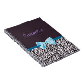 Trendy Leopard Print en Blue Ribbon met naam Notitieboek (Rechterzijde)