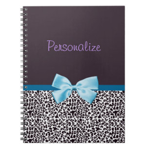 Trendy Leopard Print en Blue Ribbon met naam Notitieboek