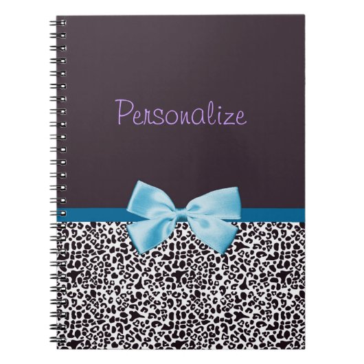 Trendy Leopard Print en Blue Ribbon met naam Notitieboek (Voorkant)
