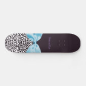 Trendy Leopard Print en Blue Ribbon met naam Skateboard (Horizontaal)