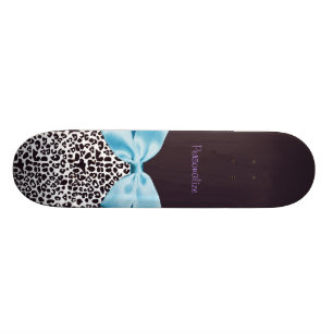 Trendy Leopard Print en Blue Ribbon met naam Skateboard