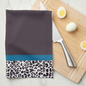 Trendy Leopard Print en Blue Ribbon met naam Theedoek (Quarter Fold)