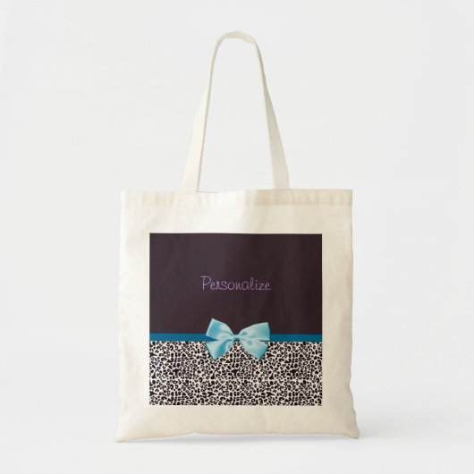 Trendy Leopard Print en Blue Ribbon met naam Tote Bag (Voorkant)