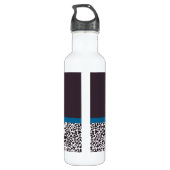 Trendy Leopard Print en Blue Ribbon met naam Waterfles (Achterkant)