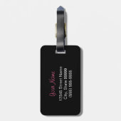 Trendy Leopard Print en roze lint met naam Bagagelabel (Achterkant verticaal)