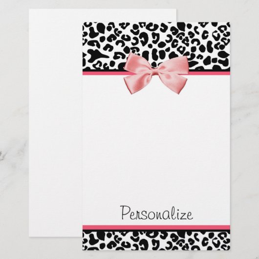 Trendy Leopard Print en roze lint met naam Briefpapier (Voorkant / Achterkant)