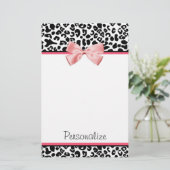 Trendy Leopard Print en roze lint met naam Briefpapier (Staand voorkant)