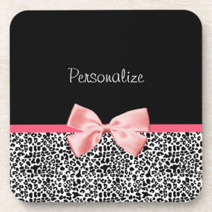 Trendy Leopard Print en roze lint met naam Drankjes Onderzetter