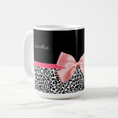 Trendy Leopard Print en roze lint met naam Koffiemok (Voorkant links)