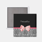 Trendy Leopard Print en roze lint met naam Magneet (Voorkant / Achterkant)