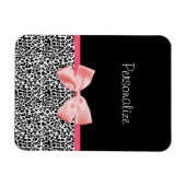 Trendy Leopard Print en roze lint met naam Magneet (Horizontaal)
