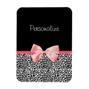 Trendy Leopard Print en roze lint met naam Magneet