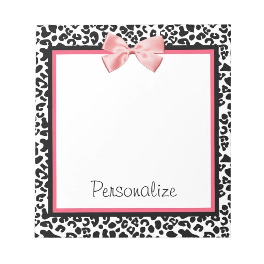 Trendy Leopard Print en roze lint met naam Notitieblok (Voorkant)