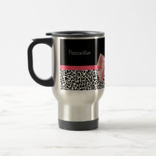 Trendy Leopard Print en roze lint met naam Reisbeker