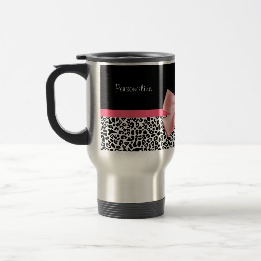 Trendy Leopard Print en roze lint met naam Reisbeker (Links)