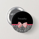 Trendy Leopard Print en roze lint met naam Ronde Button 5,7 Cm (Voorkant /achterkant)