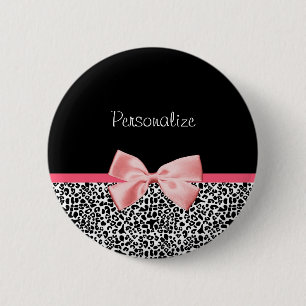 Trendy Leopard Print en roze lint met naam Ronde Button 5,7 Cm