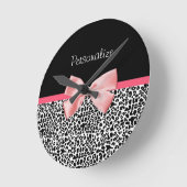 Trendy Leopard Print en roze lint met naam Ronde Klok (Hoek)