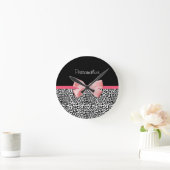 Trendy Leopard Print en roze lint met naam Ronde Klok (Huis)