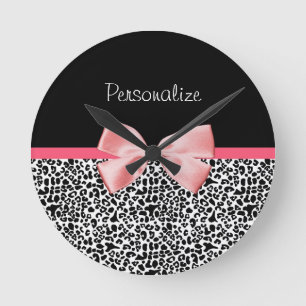 Trendy Leopard Print en roze lint met naam Ronde Klok