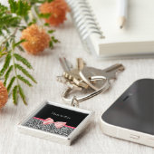 Trendy Leopard Print en roze lint met naam Sleutelhanger (Zijkant)