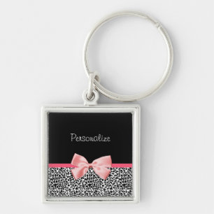 Trendy Leopard Print en roze lint met naam Sleutelhanger