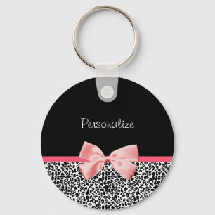 Trendy Leopard Print en roze lint met naam Sleutelhanger