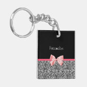 Trendy Leopard Print en roze lint met naam Sleutelhanger (Voorkant Links)