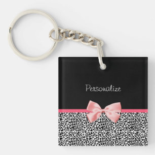 Trendy Leopard Print en roze lint met naam Sleutelhanger