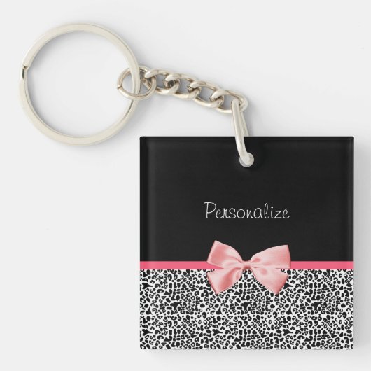 Trendy Leopard Print en roze lint met naam Sleutelhanger (Voorkant)