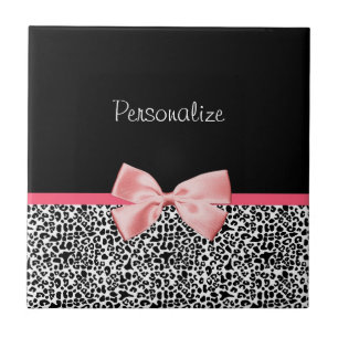 Trendy Leopard Print en roze lint met naam Tegeltje