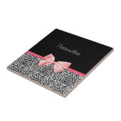 Trendy Leopard Print en roze lint met naam Tegeltje (Zijkant)