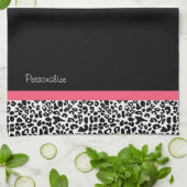 Trendy Leopard Print en roze lint met naam Theedoek (Gevouwen)