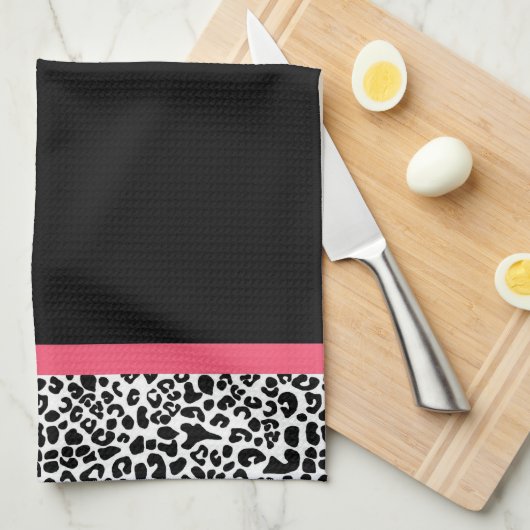 Trendy Leopard Print en roze lint met naam Theedoek (Quarter Fold)