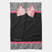 Trendy Leopard Print en roze lint met naam Theedoek (Verticaal)