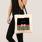 Trendy Leopard Print en roze lint met naam Tote Bag (Voorkant (product))