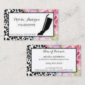 Trendy Leopard Print Floral Housekeeper en Vacuum Visitekaartje (Voorkant / Achterkant)