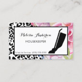 Trendy Leopard Print Floral Housekeeper en Vacuum Visitekaartje (Voorkant)