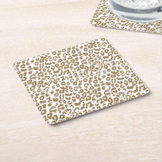  Trendy Leopard Print Gouden Glitter Kartonnen Onderzetters (Schuin)