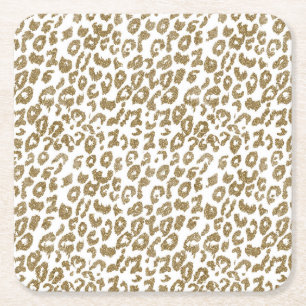 Trendy Leopard Print Gouden Glitter Kartonnen Onderzetters
