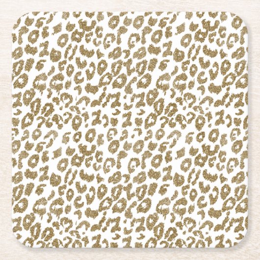 Trendy Leopard Print Gouden Glitter Kartonnen Onderzetters (Voorkant)